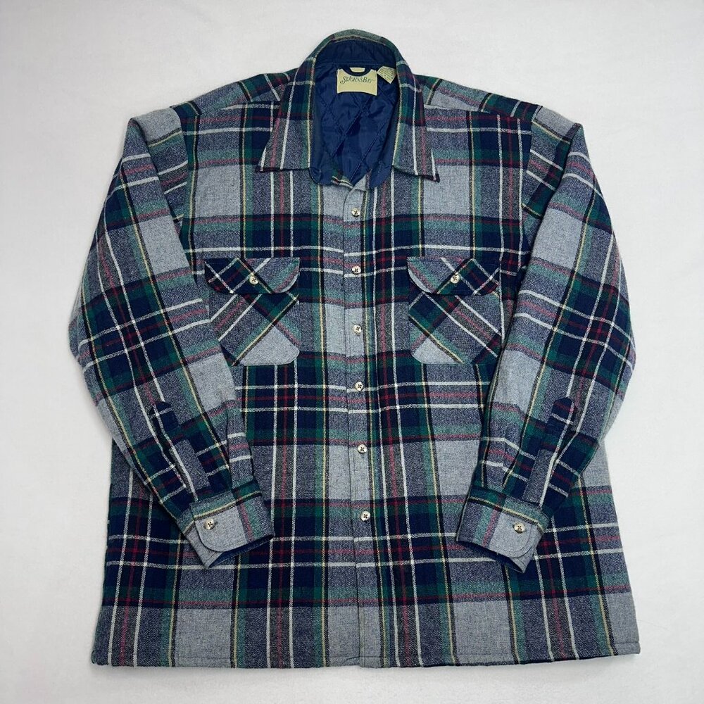 Vintage St. Jonh's Bay Men's Wool Blend Shacket Quilt Line Plaid Button Closure